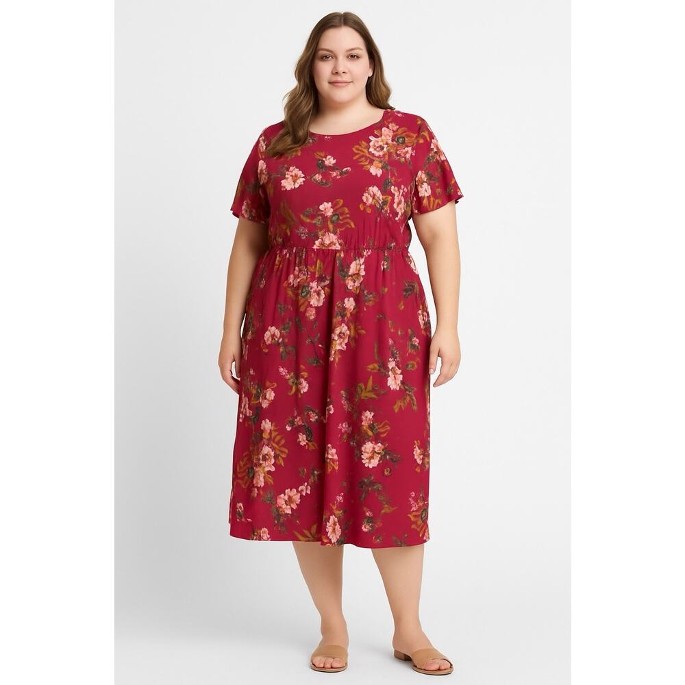 NWT Ann Taylor Loft Midi Dress Plus Size 26 4X Pink‎ Floral Short Sleeves Jersey